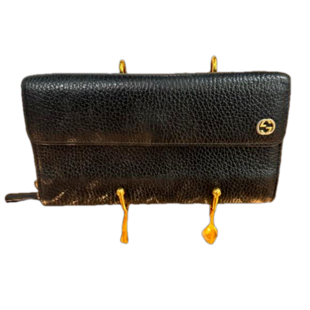 Authentic Gucci Black Leather Interlocking G Zip … - image 1